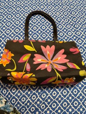 Maxx New York Black Tote with Pink & Yellow Floral Embroidery